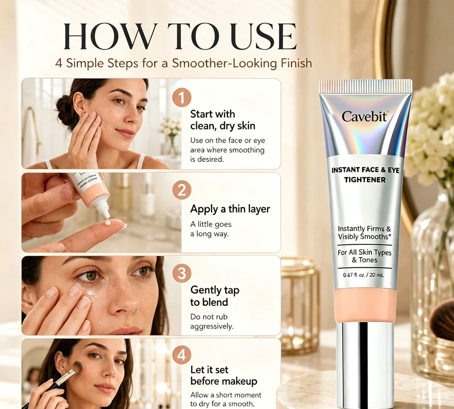 Cavebit Instant Face Tightener – Visible Smoothing in 60 Seconds, Progressive Results in 18 Days