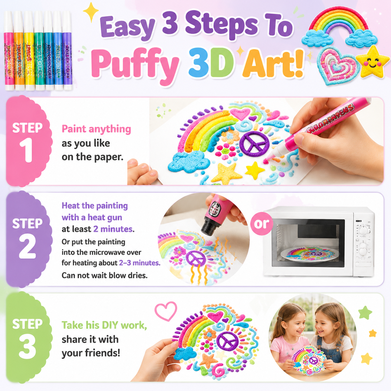 🔥HOT SALE 50% OFF🎁 Magic Puffy Pens for Kids – ✨3D Creative Drawing Art Set